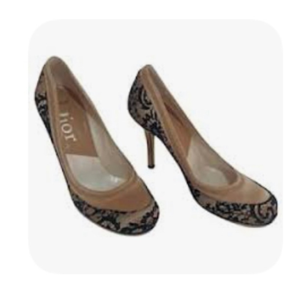 Christian Dior lace x satin round toe pumps size 35 Heels Stilettos Black Beige